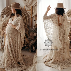 Butterfly sleeves Women&#39;s Boho Dress | Lace Vintage Dress For The Maternity Session | Photo Props | Pregnancy Photo Shoot/ B3 design