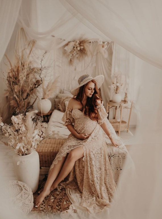 green emerald velvet dress Livette Boho Gown - Maternity Dress Rental XLarge main image 0