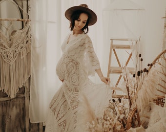 Vestido boho de encaje, vestido de novia boho, vestido boho de maternidad, vestido de novia boho, vestido de encaje de maternidad, vestido para sesión de maternidad