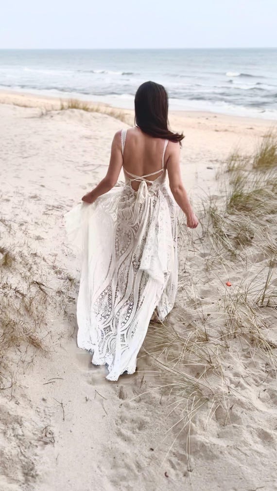 beach anniversary dresses Wedding Dress, Wedding Dress, Bohemian Wedding Dress, Lace Wedding Dress, Elopement Dress, Elopement Gown, Boho Wedding Gown Size:UK4 US0 My dress is from shoulder neckline luxury cocktail dress