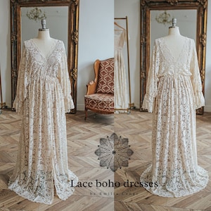 Victoria Women&#39;s Boho Dress | Lace Vintage Dress For The Maternity Session | Photo Props | Pregnancy Photo Shoot/ V6 design