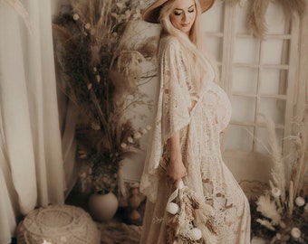 Butterfly sleeves Women's Boho Dress | Lace Vintage Dress For The Maternity Session | Photo Props | Pregnancy Photo Shoot/ B2 design