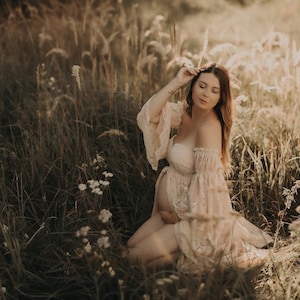 Bustier dress with lace sleeves, maternity dress, boho dress,  boho maternity dress, photo session dress, dress for photo session