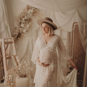 Butterfly sleeves Women&#39;s Boho Dress | Lace Vintage Dress For The Maternity Session | Photo Props | Pregnancy Photo Shoot/ B1 design