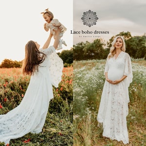 Butterfly sleeves Women&#39;s Boho Dress | Lace Vintage Dress For The Maternity Session | Photo Props | Pregnancy Photo Shoot/ photo prop dress