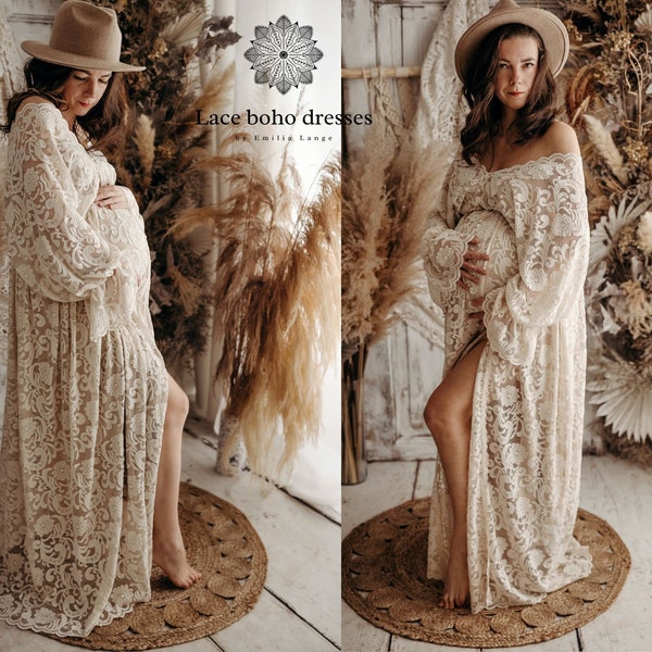 Victoria Women's Boho Dress | Lace Vintage Dress For The Maternity Session | Photo Props | Pregnancy Photo Shoot/ V6 design