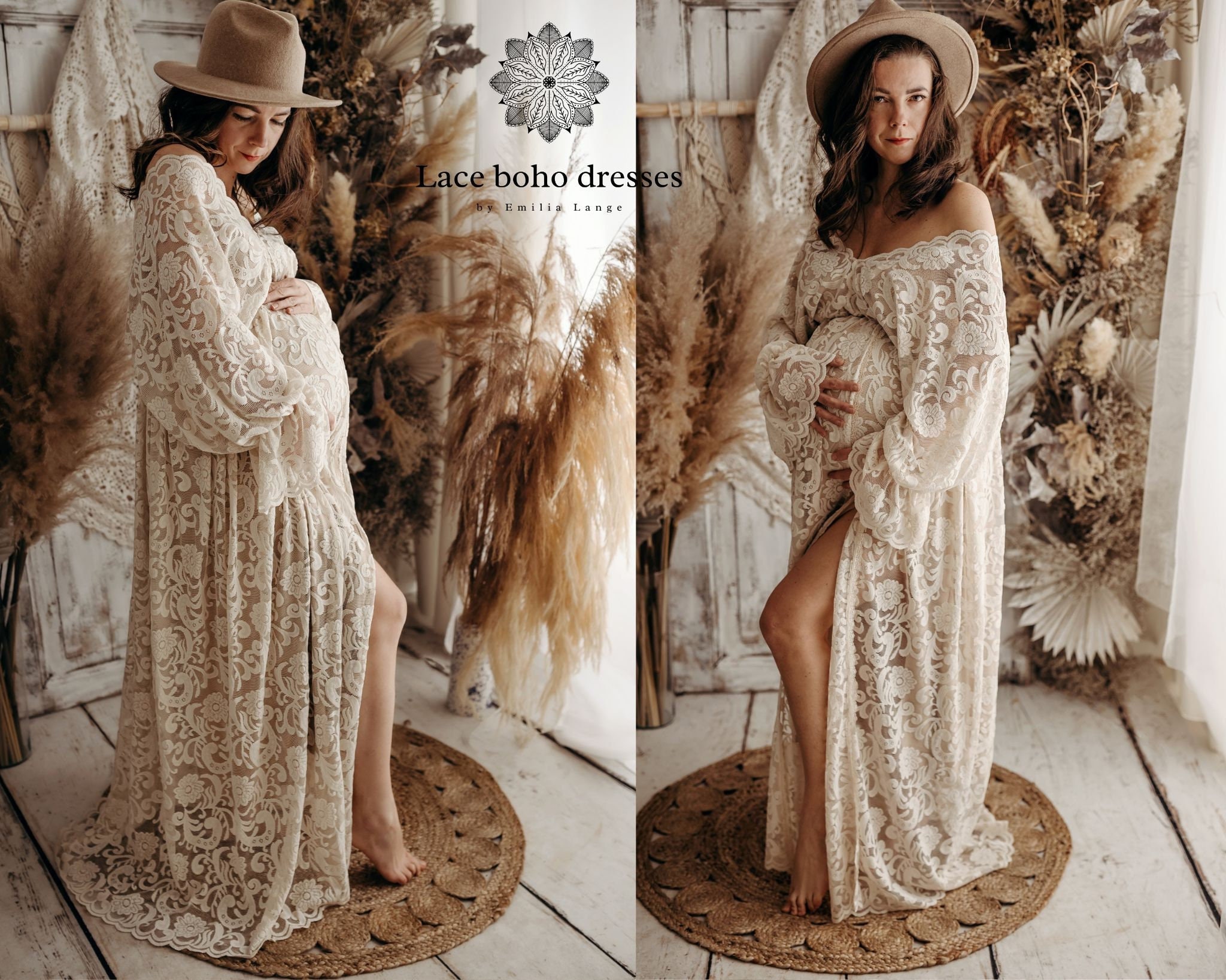 Victoria Women's Boho Dress | Lace Vintage Dress For The Maternity Session | Photo Props | Pregnancy Photo Shoot/ V6 design