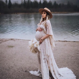 Butterfly sleeves Women&#39;s Boho Dress | Lace Vintage Dress For The Maternity Session | Photo Props | Pregnancy Photo Shoot/ B2 design