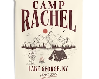 Camp Bachelorette Flag, Custom Camping Tapestry, Personalized Camping Banner, Mountain Tapestry, Lake Bach Party Tapestry, Glamping Decor