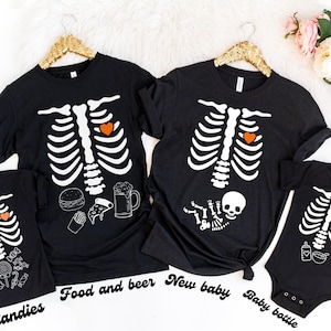 Halloween Family Matching Shirts, Funny Pregnancy Announcement Shirt, New Baby Reveal Party T-Shirt, Skeleton Mom Maternity Pregnant Costume