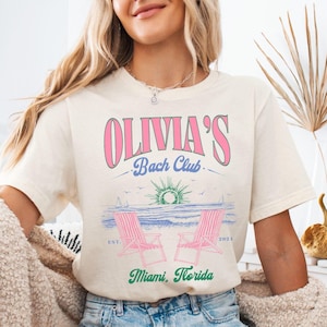 Custom Beach Bachelorette Shirts Retro Beach Bach Club T-Shirt Personalized Luxury Bachelorette Merch Coastal Bride TShirt Bridesmaid Gifts