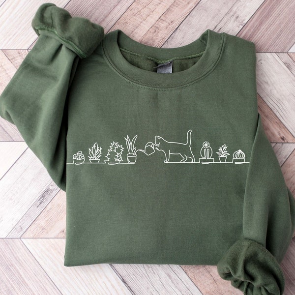 Cats and Plants Sweatshirt, Plant Lady Shirt, Gardening Sweater, Cat Owner Tee, Succulent TShirt, Cute Gift for Plant Mom, Gardener Hoodie