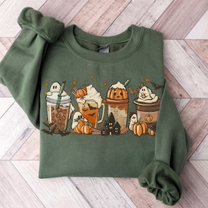 Halloween Coffee Sweatshirt, Cute Fall Sweater, Pumpkin Spice Shirt, Iced Coffee Lover Hoodie, Womens Spooky Season Clothing, Gift for Her