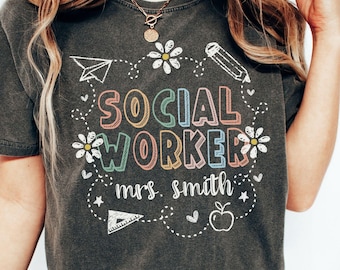 Camiseta personalizada para trabajador social escolar, camiseta retro de trabajo social escolar, camiseta para consejero, regalo personalizado para trabajador social, lindo regalo para terapeuta