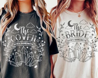 Custom Witchy Bachelorette Shirt, Halloween Bachelorette Party Shirts, Bride and Coven Shirt, Celestial Bach, Gothic Witch Wedding Favors
