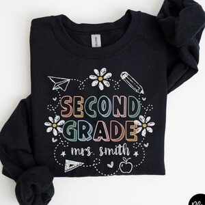 Custom Second Grade Sweatshirt, Second Grade Teacher Shirt, Retro 2nd Grade Crewneck, 2nd Grade Squad Tee, Back to School Teacher Name Gift