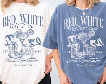 Chemises EVJF américaines, chemise EVJF rouge blanc et bleu du 4 juillet, mariée patriotique personnalisée du 4 juillet Bach Club
