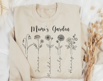 Custom Mimi Sweatshirt, Birth Month Flower Sweater, Grandma Shirt with Grandkids Names, Personalized Mother's Day Gift for Nana, Grammy Tee