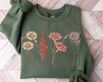 Custom Birth Month Birth Flower Sweatshirt, Mothers Day Gift for Mom, Plant Mom Shirt, Mothers Day Gift for Grandmother, Cottagecore Sweater