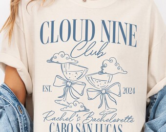Cloud Nine Bachelorette Shirts, Bride On Cloud Nine Bachelorette Party Tees, Custom Bach Club Shirts, Soft Girl Luxury Bachelorette Merch