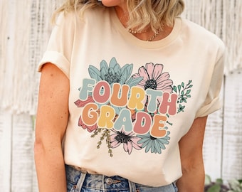 Fourth Grade Teacher Shirts, Retro 4th Grade Teacher Crew Tee, Elementary Back to School Squad, Vintage Grade Level TShirt, Teacher Gift