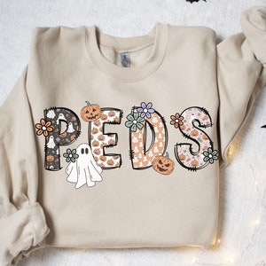 PEDS Halloween Sweatshirt, Spooky Pediatric Nurse TShirt, Hospital Halloween Party Crewneck Sweater, PICU Fall Season T-Shirt, Matching Pediatrics Boo Crew TShirts