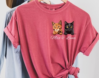 Custom Cat Face Shirt, Comfort Colors Personalized Cat Mom Gift, Gift for Cat Lover, Cat Dad TShirt, New Cat Owner Tee, Cute Pet Name Shirt