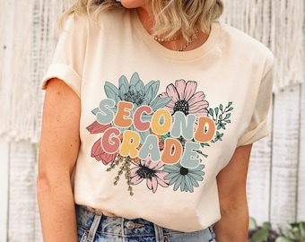 Retro Floral 2nd Grade Teacher Shirt, Second Grade Teacher T-Shirt, Elementary School Teacher Gift, Second Grade Squad Shirts, Spring Break