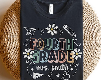 Custom Fourth Grade Shirt, Retro 4th Grade Teacher TShirt, 4th Grade Teacher Appreciation Gifts, Fourth Grade Team Shirts, Teacher Name Tee