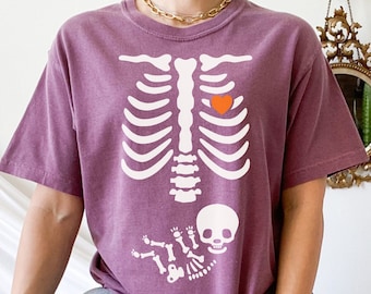 Skeleton Halloween Maternity Shirt, Funny Pregnancy Announcement 2023 TShirt, Spooky Pregnant Costume, New Mommy Tee, Fall Mama to Be Gift
