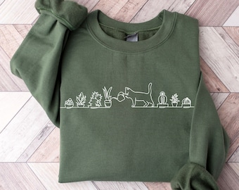Cats and Plants Sweatshirt, Plant Lady Shirt, Gardening Sweater, Cat Owner Tee, Succulent TShirt, Cute Gift for Plant Mom, Gardener Hoodie