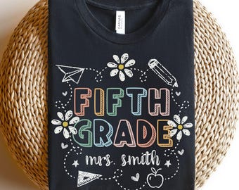 Custom Fifth Grade Teacher Shirt, Fifth Grade Teacher TShirt, Retro Fifth Grade Team Tees, Personalized Teacher Name Gift for Back To School