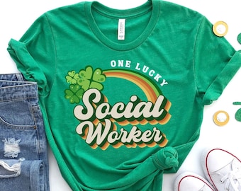 Retro One Lucky Social Worker Shirt, St Patrick's Day School Social Worker Shirts, Shamrock T-Shirt, Counselor Tee, Irish Social Work Gifts