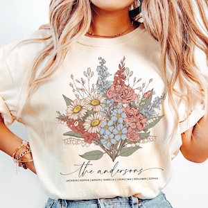 Custom Birth Month Birth Flower Shirt, Personalized Mothers Day Gift for Grandma, Plant Mom Shirt With Kids Names, Grandma&#39;s Garden T-Shirt