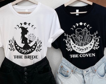 Witchy Bachelorette Shirt, Halloween Bachelorette Party Shirts, Celestial Wedding Gift, Spooky Bride Salem Themed Shirt, The Coven Bach Tees