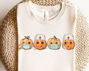 Cute Nurse Halloween Shirt, Nursing Fall T-Shirt, Spooky Nurse Team Shirts, Healthcare Halloween Pumpkin Tee, NICU PEDS ER Icu Picu Rn Cna