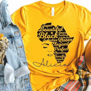 Custom Black History Month Shirt for Women, Afro Woman TShirt, Personalized Black Mom Gifts, Black Queen Shirt, Black Owned Shops Clothing