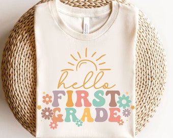 Hello First Grade Shirt, Back to School TShirt, 1st Grade Teacher Shirt, Retro First Grade Shirt, Teacher Team Shirts, First Day Of School