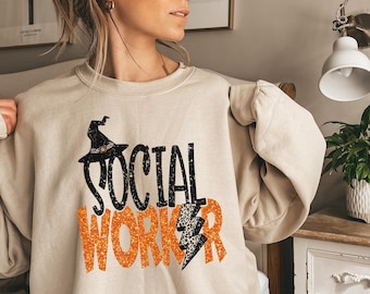 Social Worker Sweatshirt, Halloween Social Worker Shirt, Social Work Sweater, Spooky School Social Worker Crewneck, MSW LCSW Graduation Gift