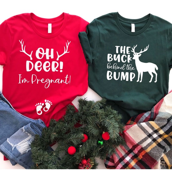 Funny Christmas Pregnancy Announcement Shirt for Couples, Matching Pregnant Couple Reveal Shirts, Expecting Baby on the Way, New Mom and Dad