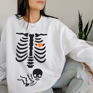 Skeleton Halloween Maternity Sweatshirt, Funny Pregnancy Announcement Shirt 2024, Pregnant Women Costume, Fall New Mom Sweater, Mama to Be