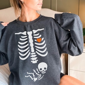Skeleton Halloween Maternity Sweatshirt, Funny Pregnancy Announcement Shirt 2022, Pregnant Women Costume, Fall New Mom Sweater, Mama to Be