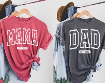Comfort Colors Mama Est 2023 Shirt, Custom New Dad Shirt, Matching Pregnancy Announcement Shirts, Gift for Mom To Be, Dad Est 2023 TShirt