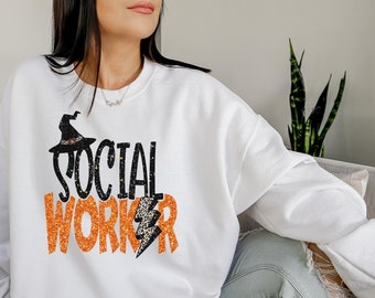 Social Worker Sweatshirt, Halloween Social Worker Shirt, Social Work Sweater, Spooky School Social Worker Crewneck, MSW LCSW Graduation Gift