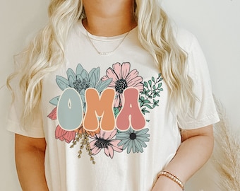 Oma Gift, Retro Floral Oma Shirt, Mother's Day Gift For Oma, Cute Grandma T-Shirt, Pregnancy Announcement, Baby Reveal, Oma Birthday Gift