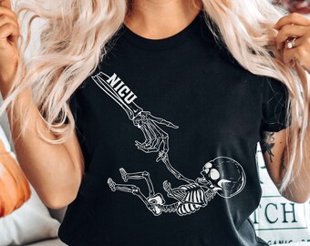 NICU Halloween Shirt, Skeleton NICU Nurse Shirt, Halloween Hospital Party Shirts, Spooky Neonatal ICU Nurse TShirt, Funny Baby Nurse Gift