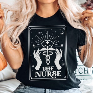 Nurse Tarot Card Shirt, Halloween Nurse TShirt, Registered Nurse Gift, Spooky Nurse T-Shirt, Witchy Celestial Clothing, Nursing Student Grad
