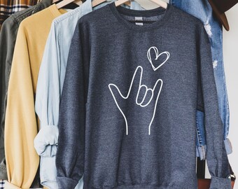 ASL Sweater, ASL I Love You Shirt, American Sign Language Love Tee, Kindness Sweatshirt, Deaf Community Shirts, Cute Heart Valentines Outfit