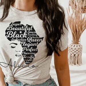 Custom Black History Month Shirt for Women, Afro Woman TShirt, Personalized Black Mom Gifts, Black Queen Shirt, Black Owned Shops Clothing bild 3