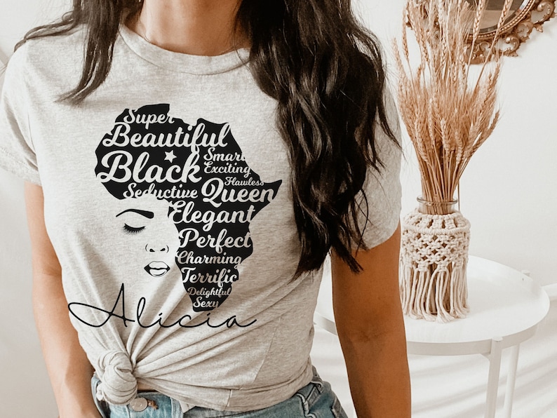 Custom Black History Month Shirt for Women, Afro Woman TShirt, Personalized Black Mom Gifts, Black Queen Shirt, Black Owned Shops Clothing bild 3